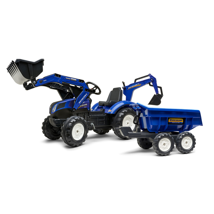 Traktorgrävare New Holland m/släp Blå Falk